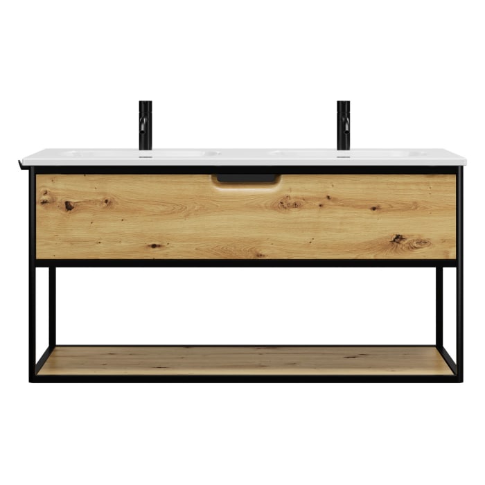 burgbad Vry Keramik-Doppelwaschtisch mit Waschtischunterschrank 123 cm mit 1 Schublade