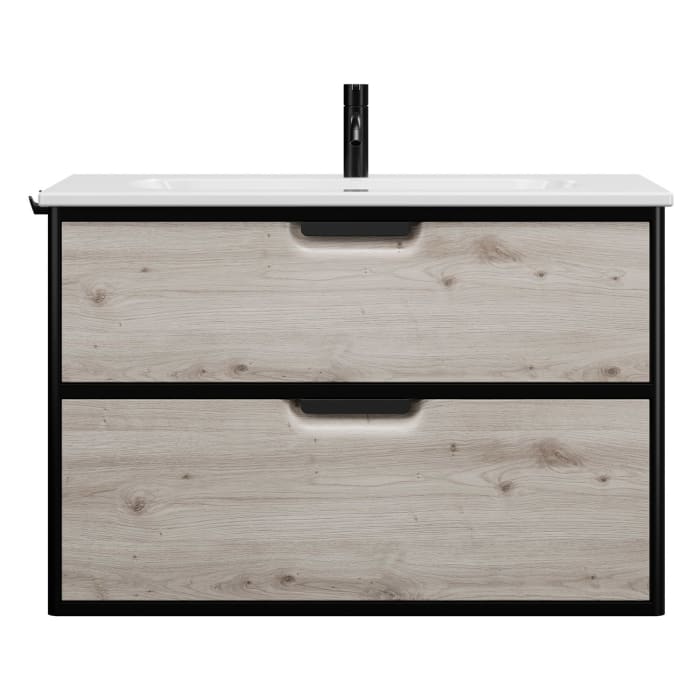 burgbad Vry Keramik-Waschtisch mit Waschtischunterschrank 93 cm mit 1 Schublade und 1 Auszug