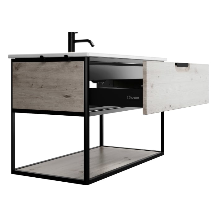 burgbad Vry Keramik-Waschtisch mit Waschtischunterschrank 93 cm mit 1 Schublade