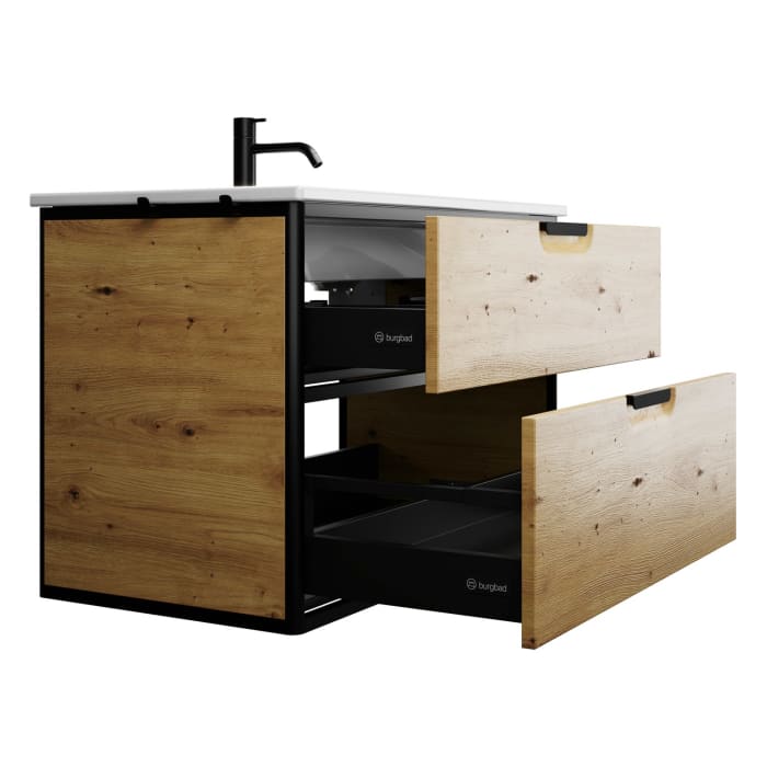 burgbad Vry Keramik-Waschtisch mit Waschtischunterschrank 93 cm mit 1 Schublade und 1 Auszug