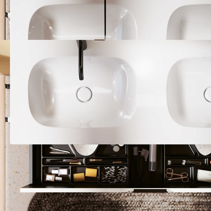 burgbad Vry Keramik-Doppelwaschtisch mit Waschtischunterschrank 123 cm mit 1 Schublade