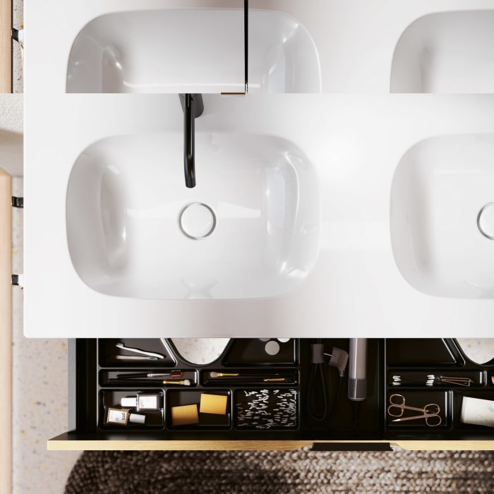 burgbad Vry Keramik-Doppelwaschtisch mit Waschtischunterschrank 123 cm mit 1 Schublade