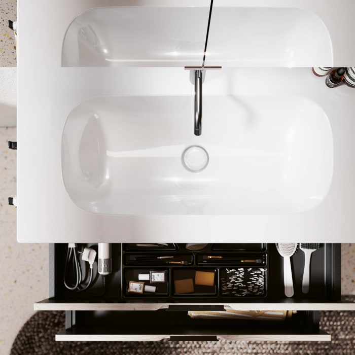 burgbad Vry Keramik-Waschtisch mit Waschtischunterschrank 93 cm mit 1 Schublade und 1 Auszug