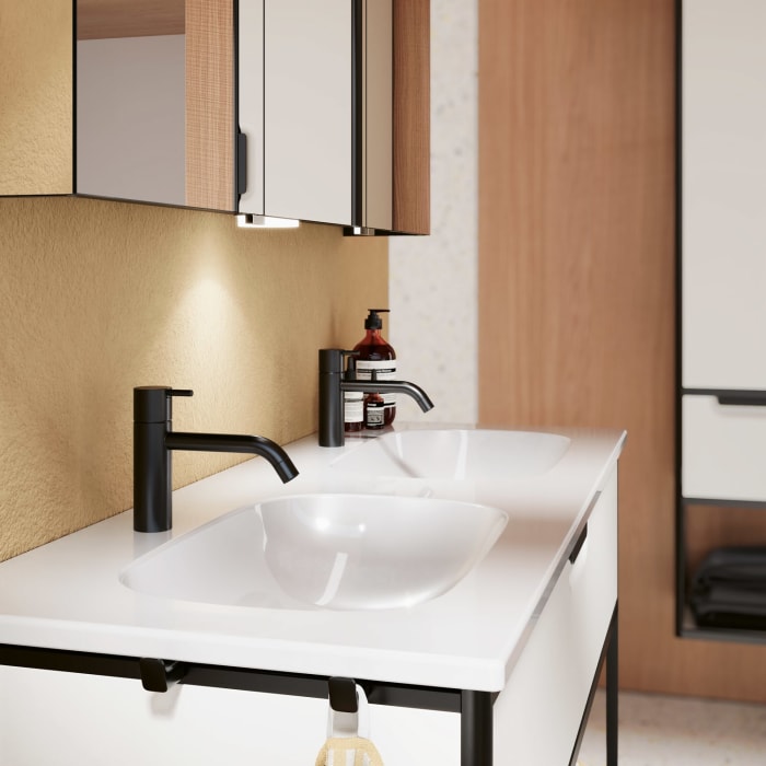 burgbad Vry Keramik-Doppelwaschtisch mit Waschtischunterschrank 123 cm mit 1 Schublade