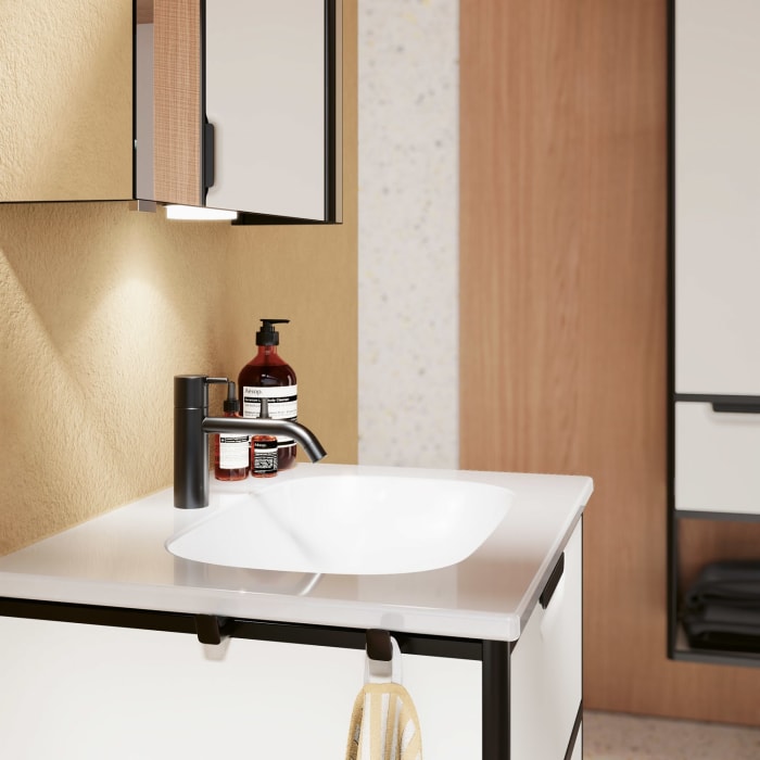 burgbad Vry Keramik-Waschtisch mit Waschtischunterschrank 63 cm mit 1 Schublade und 1 Auszug