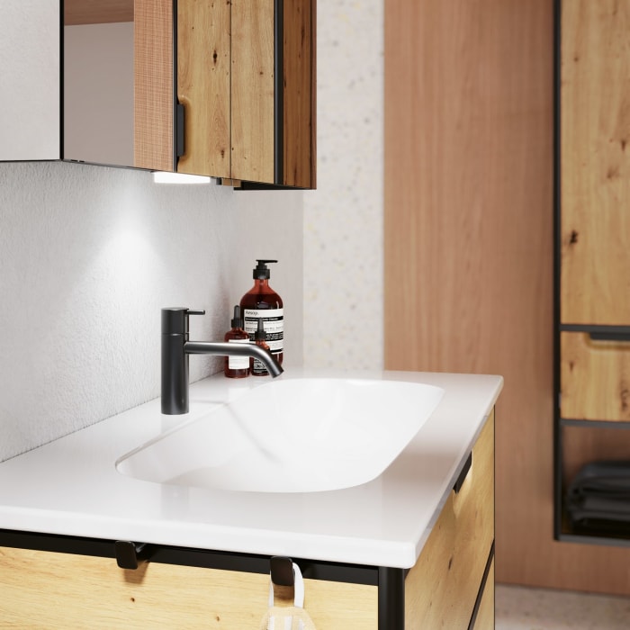 burgbad Vry Keramik-Waschtisch mit Waschtischunterschrank 93 cm mit 1 Schublade und 1 Auszug