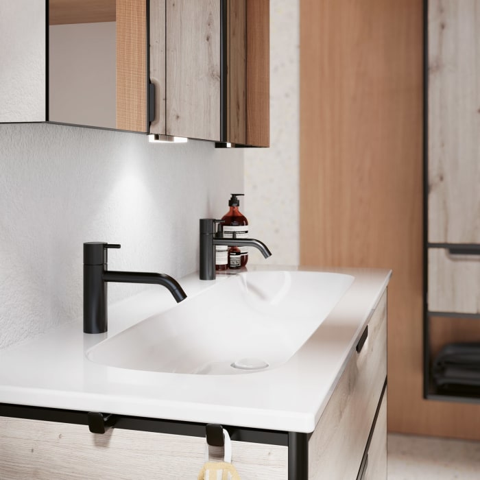 burgbad Vry Keramik-Waschtisch mit Waschtischunterschrank 123 cm mit 1 Schublade und 1 Auszug