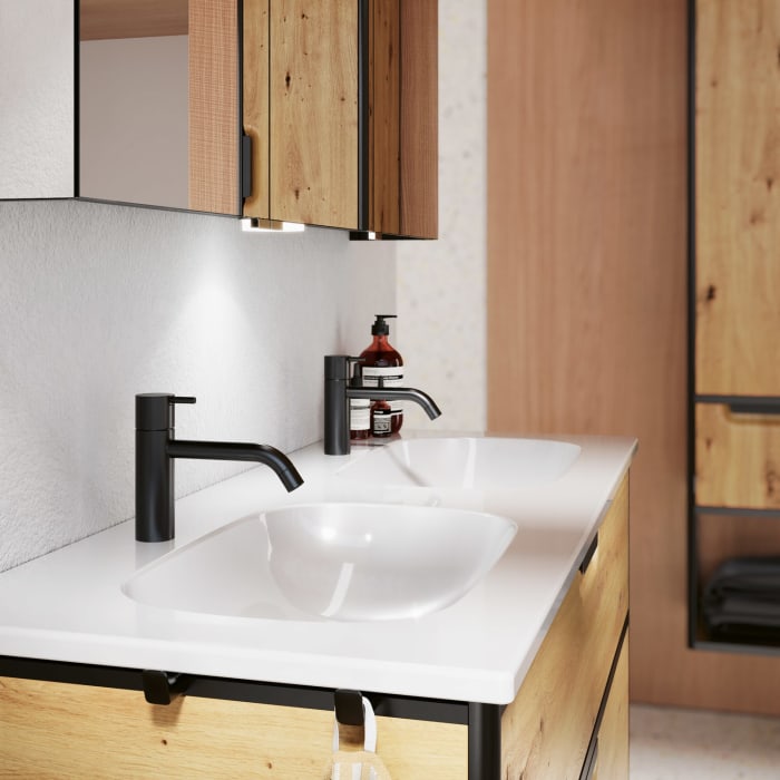 burgbad Vry Keramik-Doppelwaschtisch mit Waschtischunterschrank 123 cm mit 1 Schublade und 1 Auszug