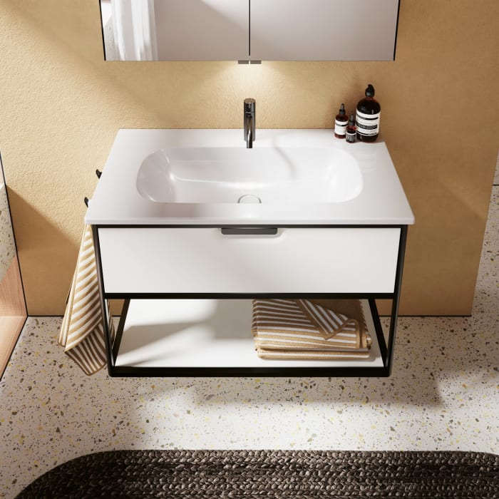 burgbad Vry Keramik-Waschtisch mit Waschtischunterschrank 93 cm mit 1 Schublade