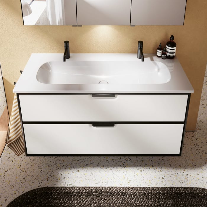 burgbad Vry Keramik-Waschtisch mit Waschtischunterschrank 123 cm mit 1 Schublade und 1 Auszug