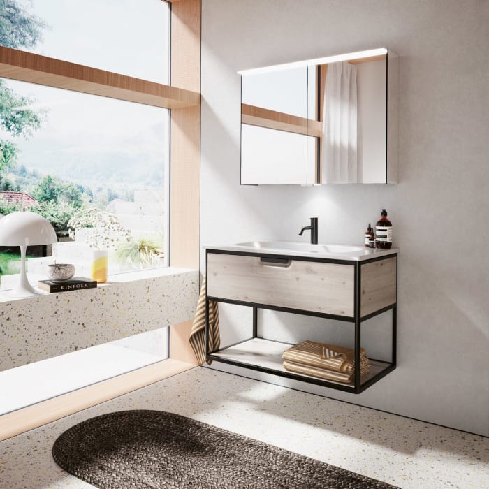 burgbad Vry Keramik-Waschtisch mit Waschtischunterschrank 93 cm mit 1 Schublade