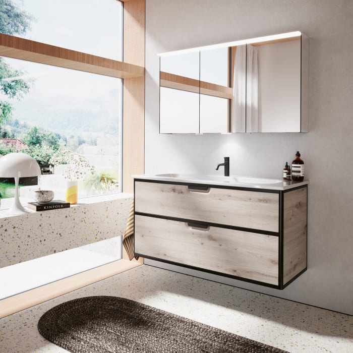 burgbad Vry Keramik-Waschtisch mit Waschtischunterschrank 123 cm mit 1 Schublade und 1 Auszug