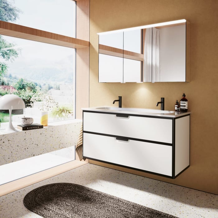 burgbad Vry Keramik-Waschtisch mit Waschtischunterschrank 123 cm mit 1 Schublade und 1 Auszug