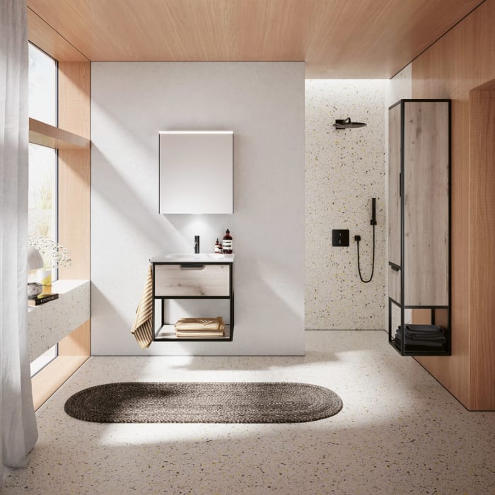 burgbad Vry Keramik-Waschtisch mit Waschtischunterschrank 63 cm mit 1 Schublade