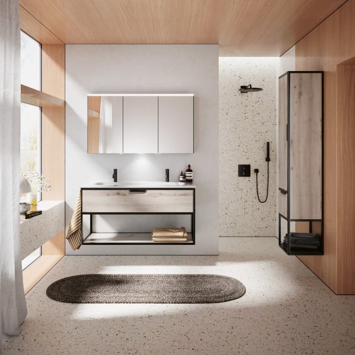 burgbad Vry Keramik-Waschtisch mit Waschtischunterschrank 123 cm mit 1 Schublade