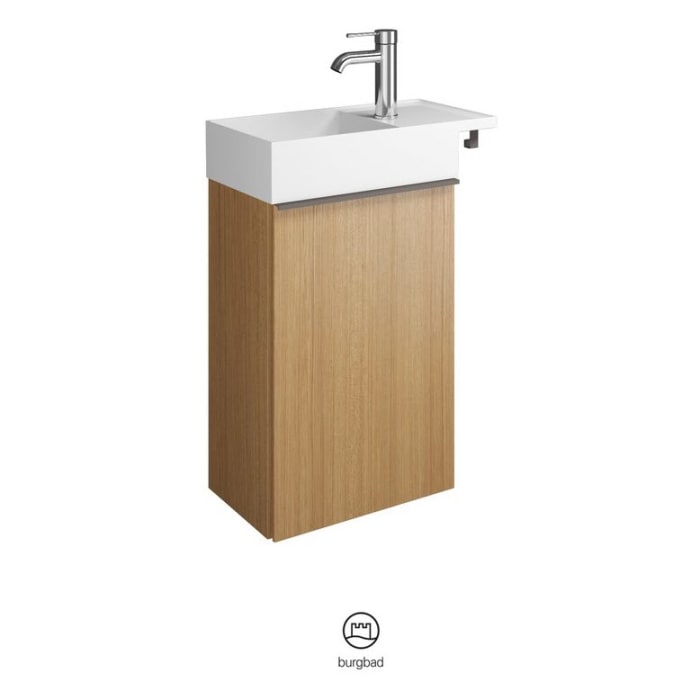 burgbad Yumo Mineralguss-Waschtisch inkl. Waschtischunterschrank 50,5 cm, Version Rechts