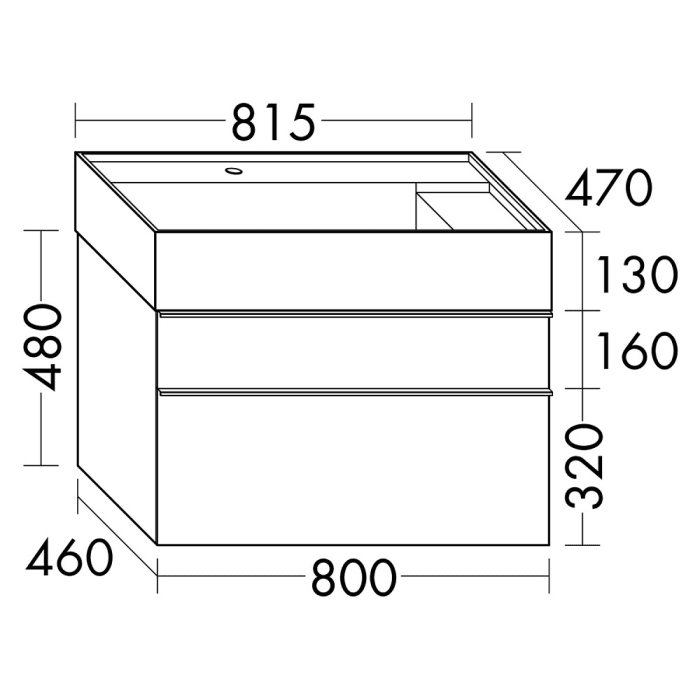 burgbad Yumo Mineralguss-Waschtisch inkl. Waschtischunterschrank 81,5 cm