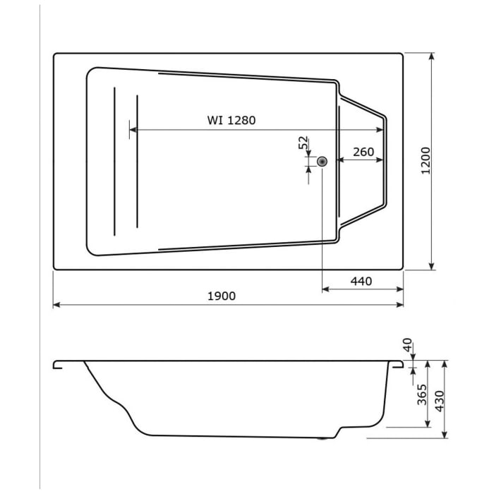 Caribia Classic Badewanne 190 x 120 cm, mit Schürze