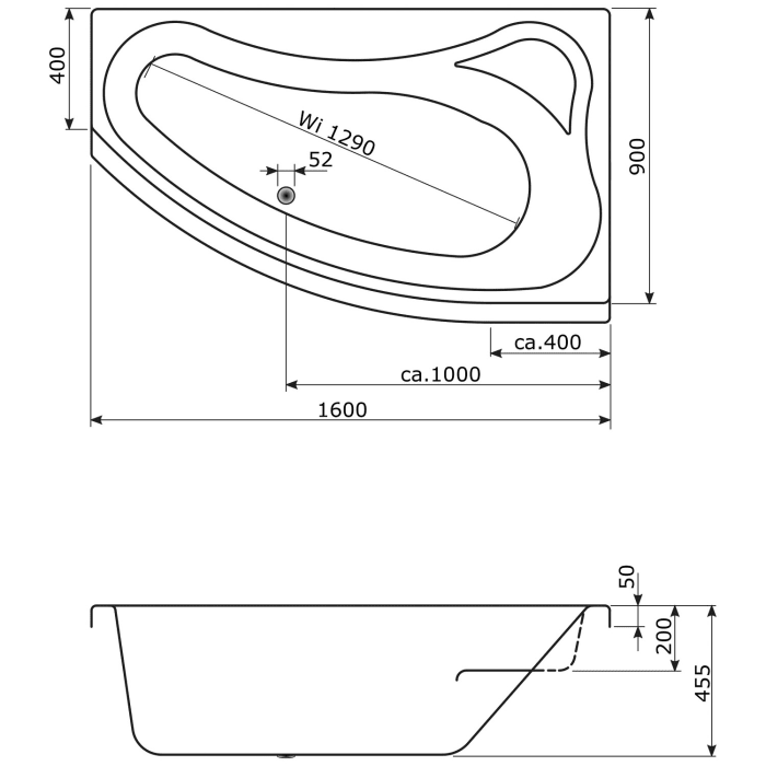 Caribia Mini Corner Premium Whirlpool 160 x 90 cm mit Schürze, für Ecke rechts