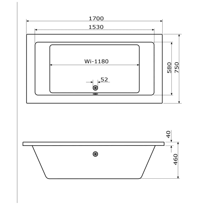 Caribia X-Tube Badewanne 170 x 75 cm ohne Schürze