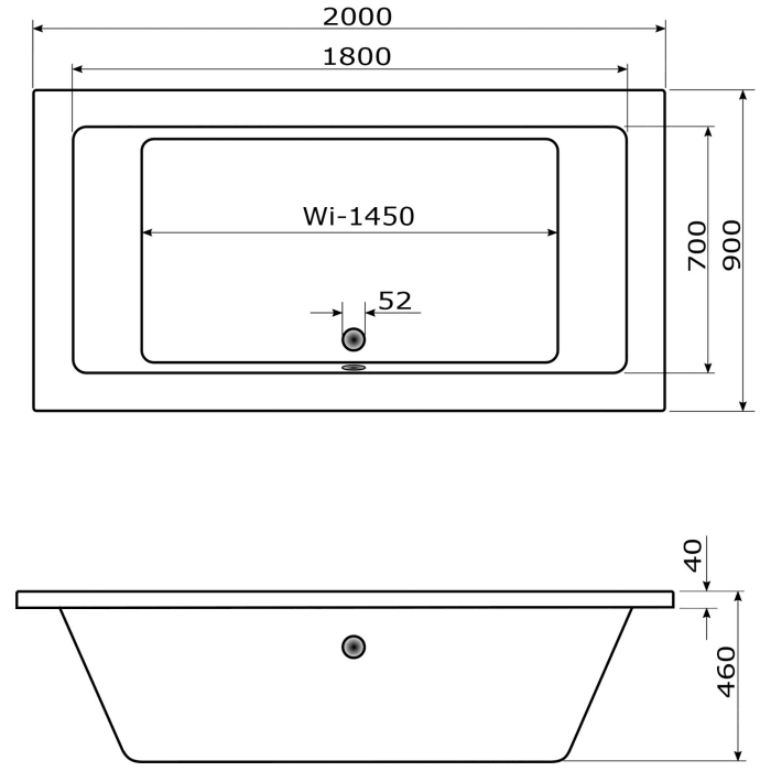 Caribia X-Tube Badewanne 200 x 90 cm ohne Schürze