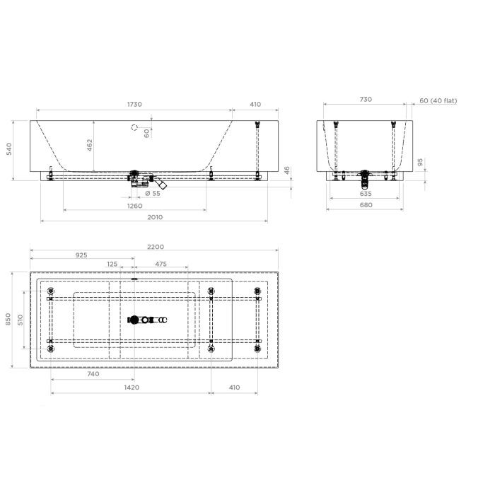 Clou Wash Me Badewanne 220 x 85 cm