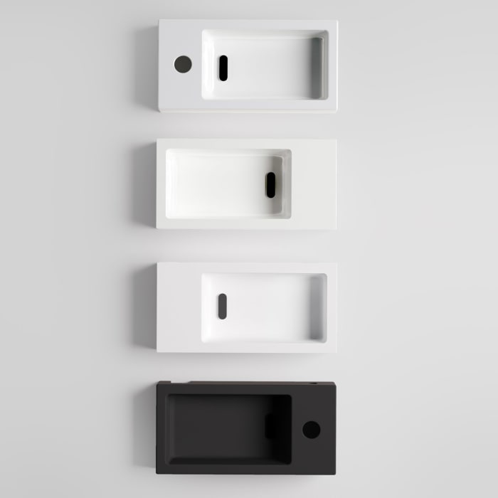 Clou Flush 3 Left Aluite-Handwaschbecken 36 x 18 cm mit vorgestochenem Hahnloch links