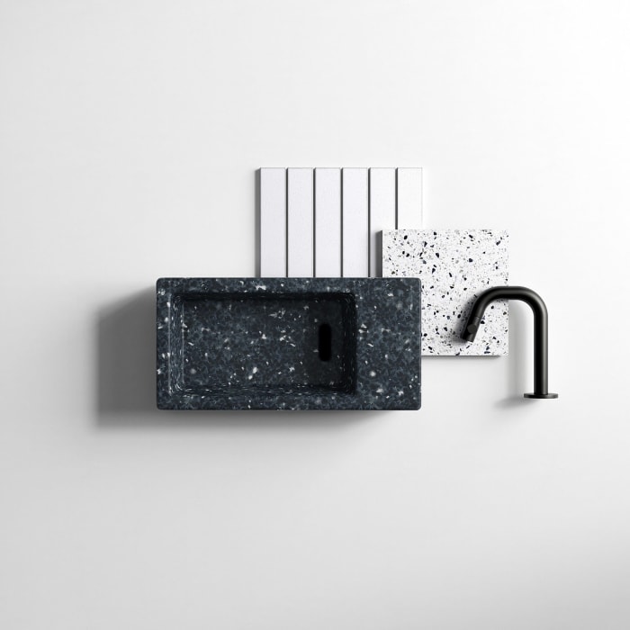 Clou Flush 3 Ecorazzo-Handwaschbecken 36 x 18 cm mit Ablage rechts, ohne Hahnloch