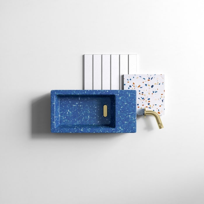 Clou Flush 3 Ecorazzo-Handwaschbecken 36 x 18 cm mit Ablage rechts, ohne Hahnloch