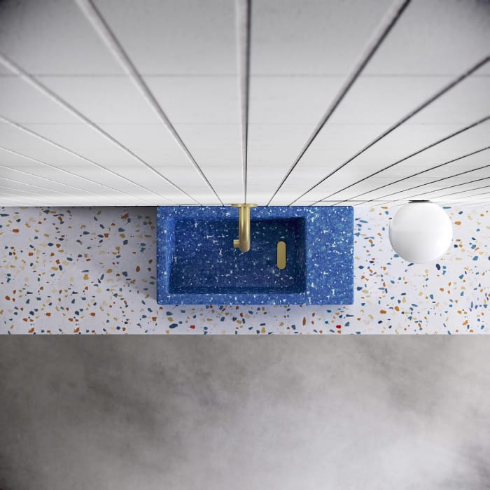 Clou Flush 3 Ecorazzo-Handwaschbecken 36 x 18 cm mit Ablage rechts, ohne Hahnloch