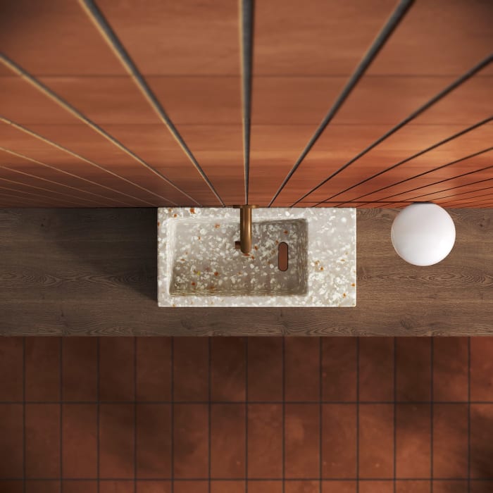 Clou Flush 3 Ecorazzo-Handwaschbecken 36 x 18 cm mit Ablage rechts, ohne Hahnloch