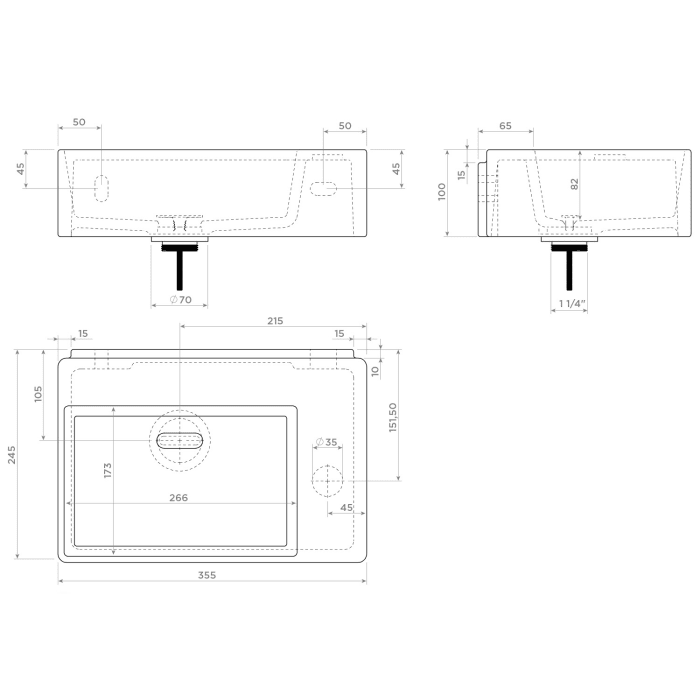 Clou New Flush 2 Keramik-Handwaschbecken 35,5 x 24,5 cm mit Hahnloch rechts