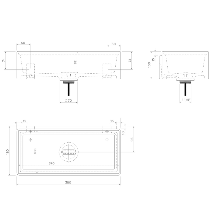 Clou New Flush 3.1 Aluite-Handwaschbecken 38 x 18 cm ohne Hahnloch