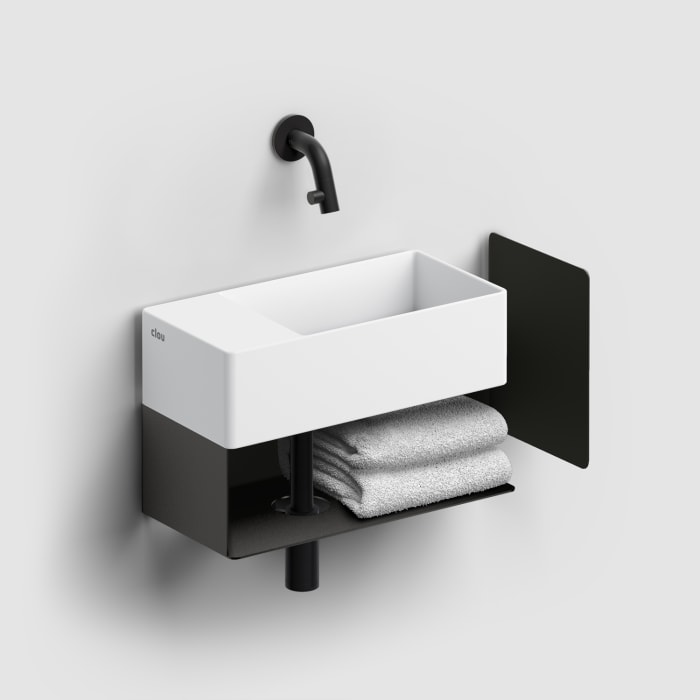 Clou New Flush 3 Left Aluite-Handwaschbecken 35 x 18 cm mit vorgestochenem Hahnloch links