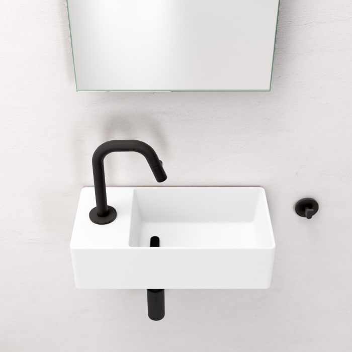 Clou New Flush 3 Left Aluite-Handwaschbecken 35 x 18 cm mit vorgestochenem Hahnloch links