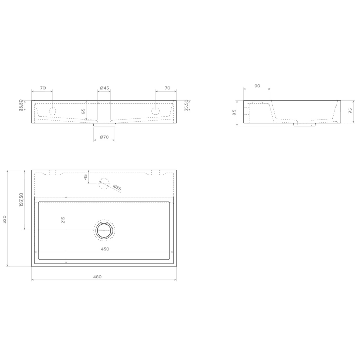 Clou Mini Wash Me Plus Aluite - Handwaschbecken 48 cm ohne Hahnloch
