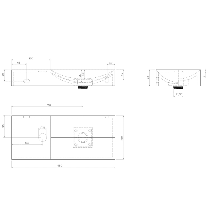 Clou Vale Left Keramik - Handwaschbecken 45 cm ohne Hahnloch