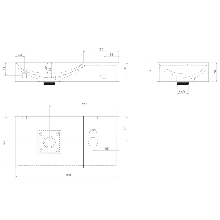 Clou Vale Right Keramik - Handwaschbecken 38 cm ohne Hahnloch