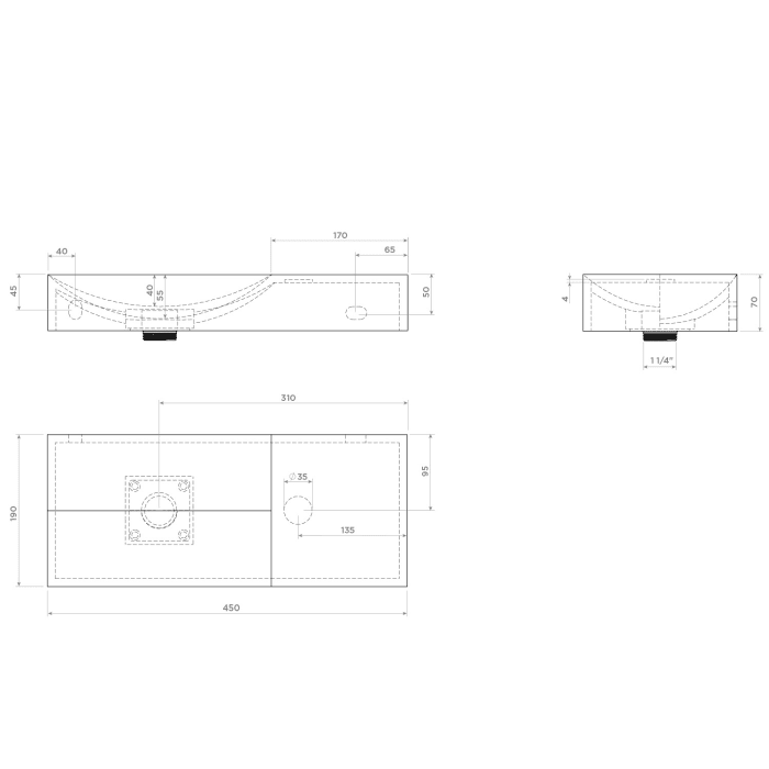 Clou Vale Right Keramik - Handwaschbecken 45 cm ohne Hahnloch