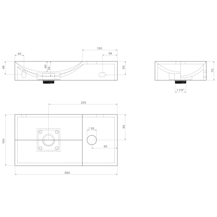 Clou Vale Right Keramik - Handwaschbecken 38 cm mit Hahnloch