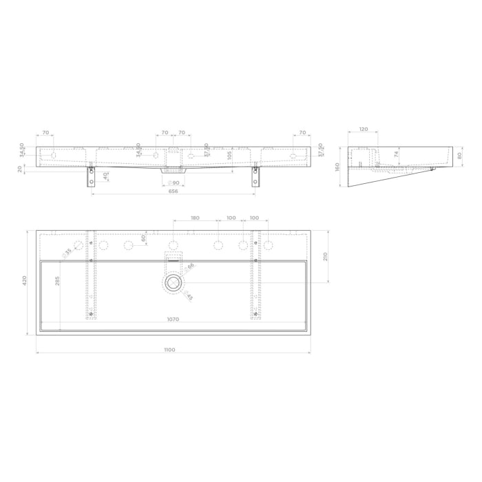 Clou Wash Me Keramik - Waschtisch 110 cm mit 7 vorgestochenen Hahnlöchern