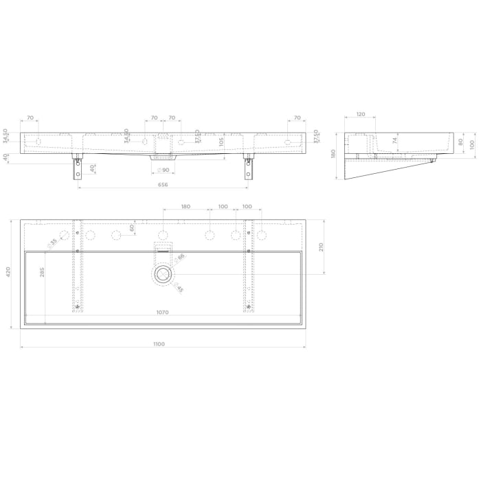 Clou Wash Me Mineralmarmor - Waschtisch 110 cm mit 7 vorgestochenen Hahnlöchern
