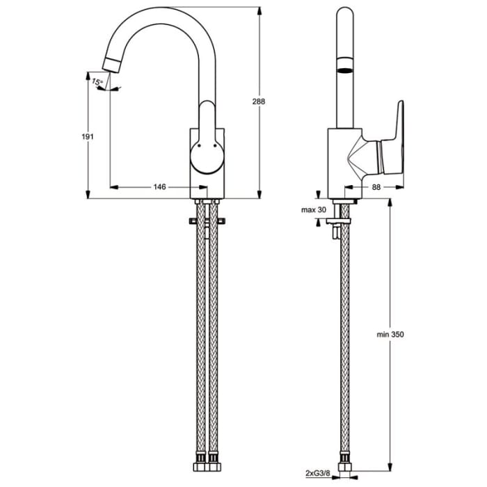 Ideal Standard Connect Blue Waschtischarmatur, mit hohem Auslauf Niederdruck