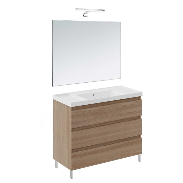 COSMIC B-Best Badmöbel Set 100 cm mit Spiegel und Wandleuchte