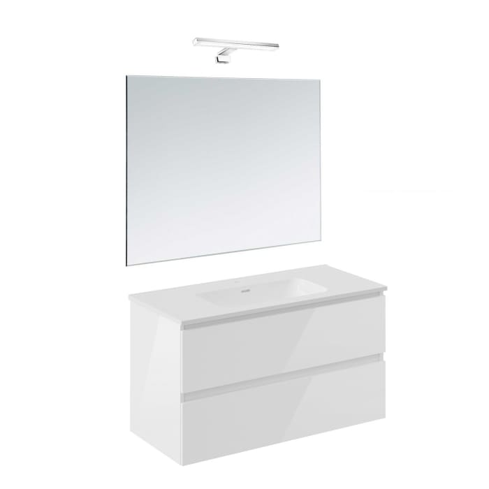 COSMIC B-Best Badmöbel Set 100 cm mit Spiegel und Wandleuchte