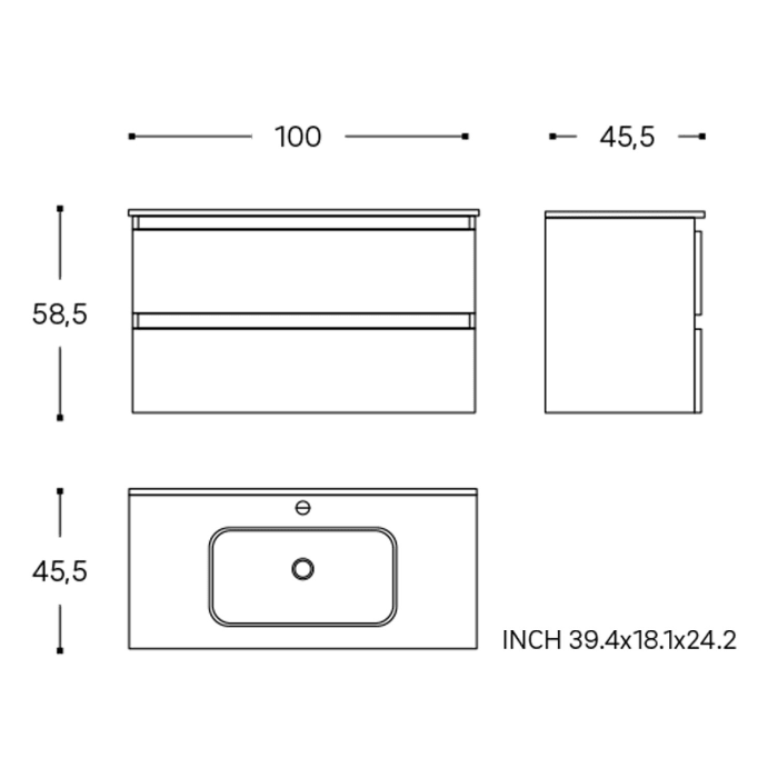 COSMIC B-Best Badmöbel Set 100 cm mit Spiegel und Wandleuchte