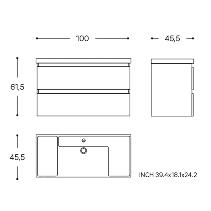 COSMIC B-Best Badmöbel Set 100 cm mit Spiegel und Wandleuchte