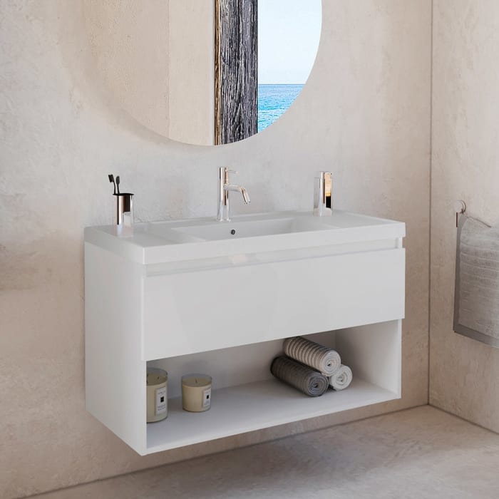 COSMIC B-Best Badmöbel Set 100 cm mit Spiegel und Wandleuchte