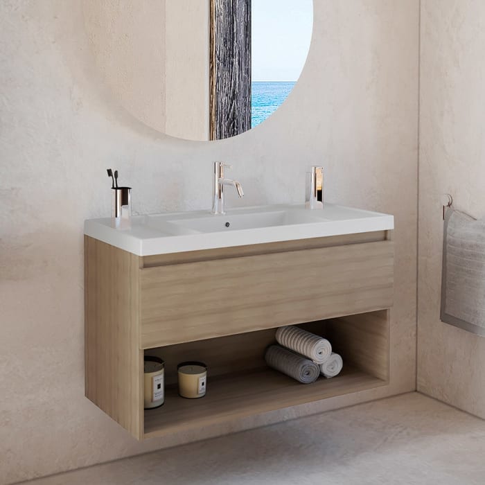 COSMIC B-Best Badmöbel Set 100 cm mit Spiegel und Wandleuchte