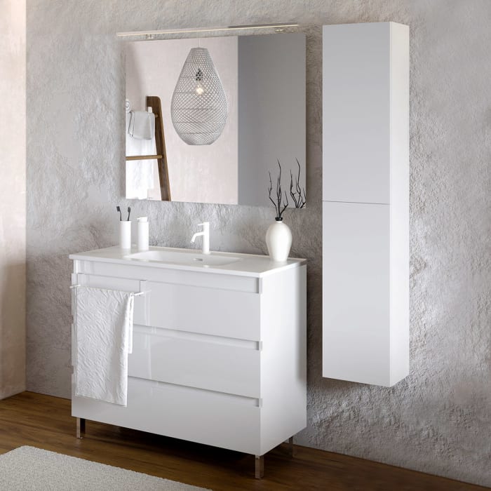 COSMIC B-Best Badmöbel Set 100 cm mit Spiegel und Wandleuchte